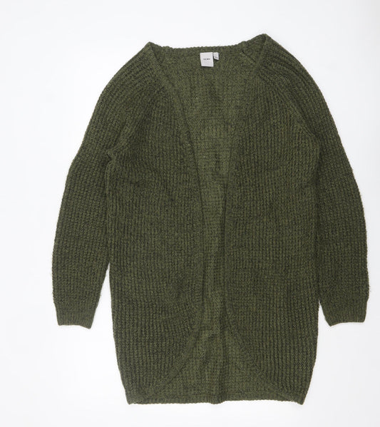 ICHI Women's Green Chunky Knit Open Cardigan Size S