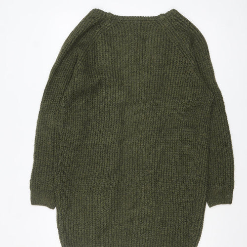 ICHI Women's Green Chunky Knit Open Cardigan Size S