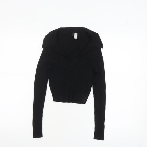 H&M Divided Women's Black Collared Ribbed Pullover Jumper Size 12