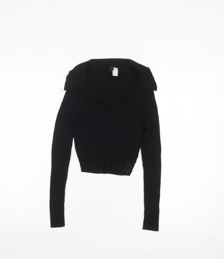 H&M Divided Women's Black Collared Ribbed Pullover Jumper Size 12