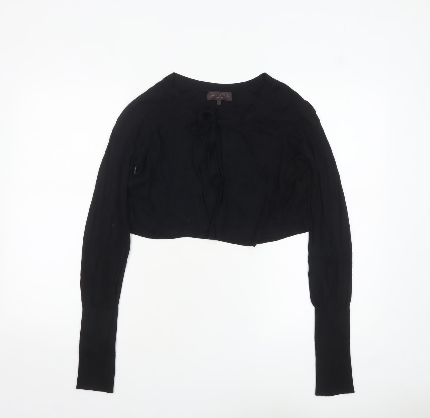 Great Plains Women Black L Lightweight Knit Bow Cardigan