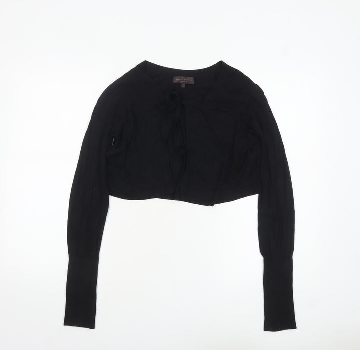 Great Plains Women Black L Lightweight Knit Bow Cardigan