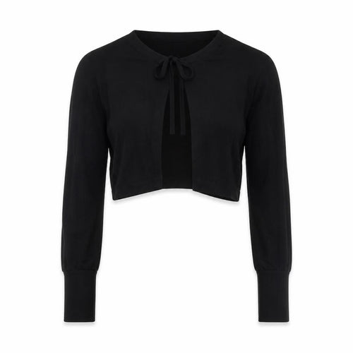 Great Plains Women Black L Lightweight Knit Bow Cardigan