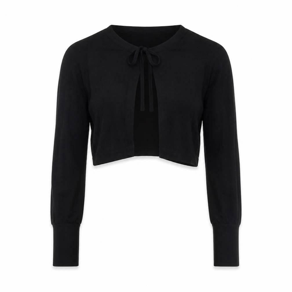Great Plains Women Black L Lightweight Knit Bow Cardigan