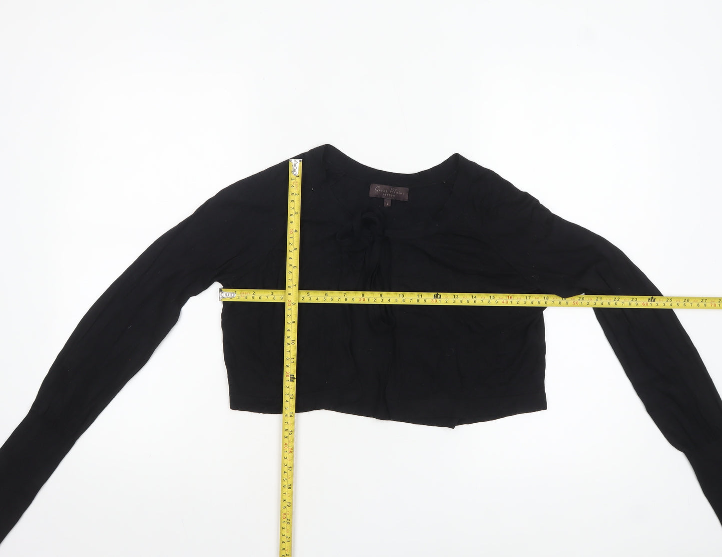 Great Plains Women Black L Lightweight Knit Bow Cardigan