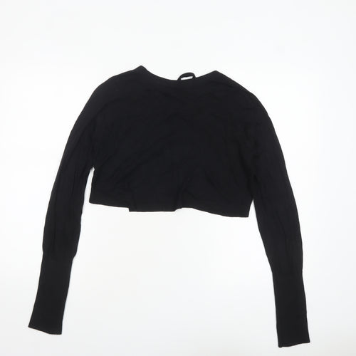 Great Plains Women Black L Lightweight Knit Bow Cardigan