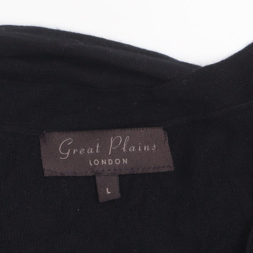 Great Plains Women Black L Lightweight Knit Bow Cardigan