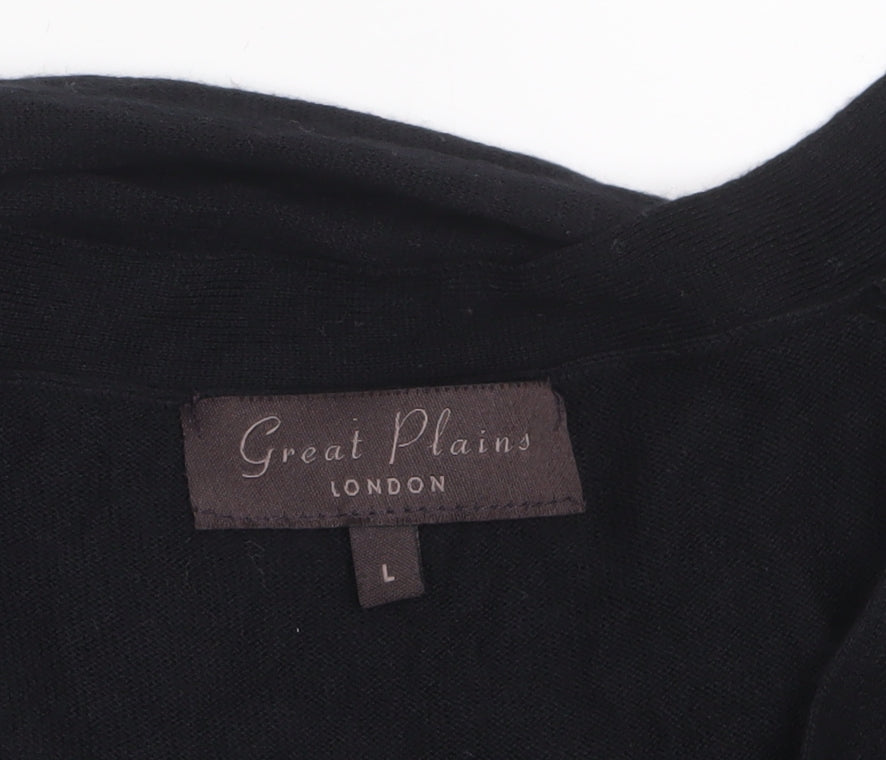 Great Plains Women Black L Lightweight Knit Bow Cardigan