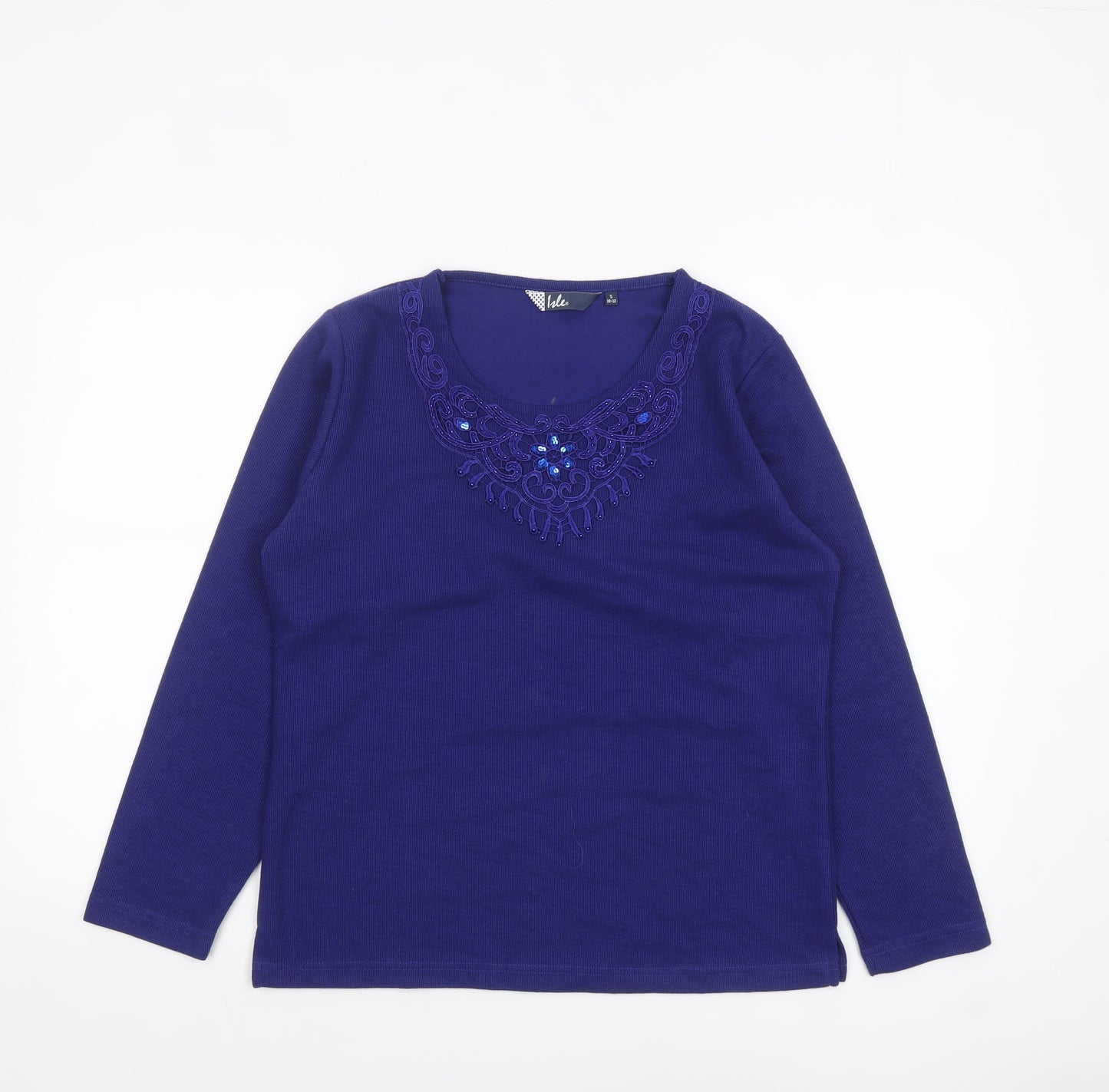 Isle Women's Blue Long Sleeve Embroidered T-Shirt Size S 10-12