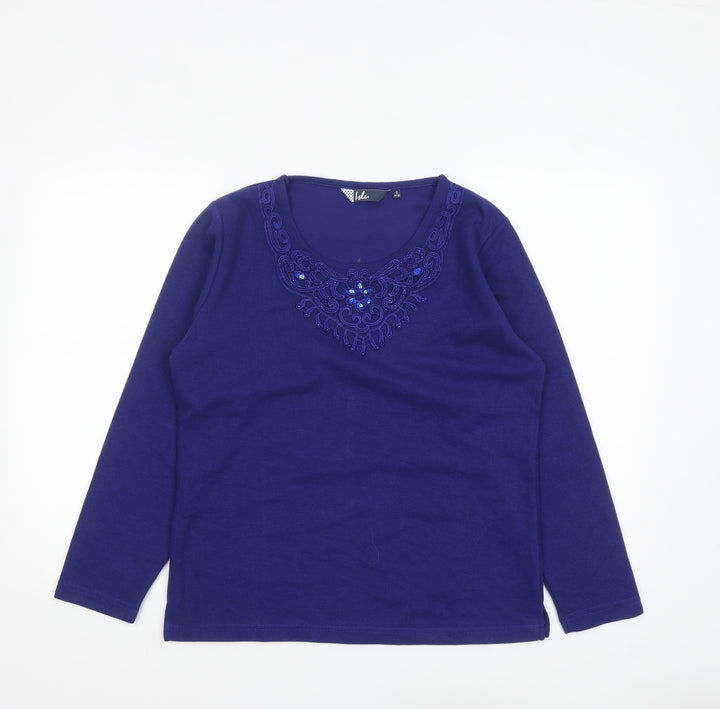Isle Women's Blue Long Sleeve Embroidered T-Shirt Size S 10-12