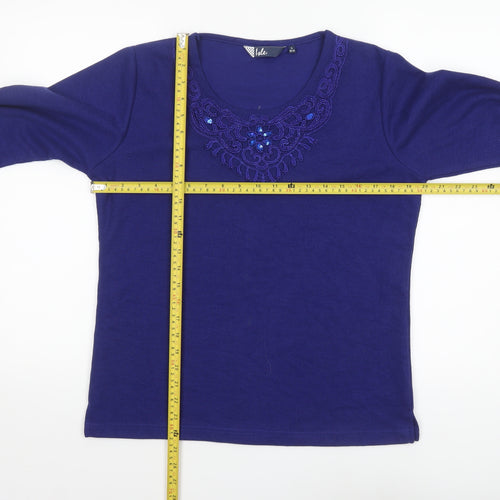 Isle Women's Blue Long Sleeve Embroidered T-Shirt Size S 10-12
