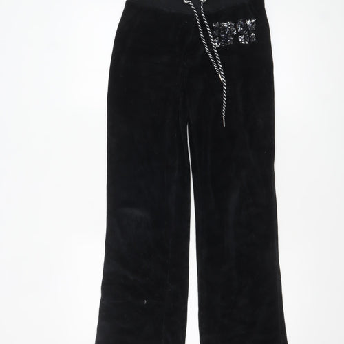 Lipsy Women Black Velour Sequin Logo Sweatpants Size 8