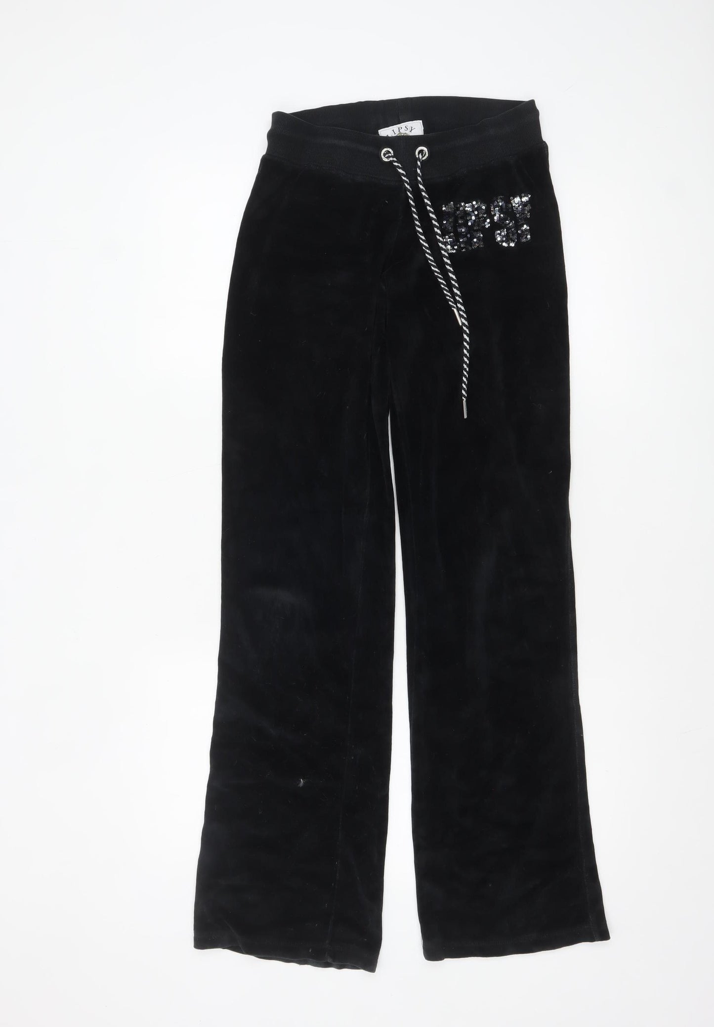 Lipsy Women Black Velour Sequin Logo Sweatpants Size 8