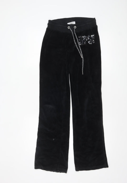 Lipsy Women Black Velour Sequin Logo Sweatpants Size 8
