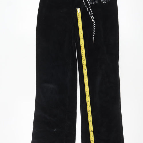 Lipsy Women Black Velour Sequin Logo Sweatpants Size 8