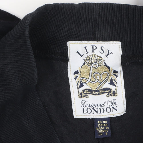 Lipsy Women Black Velour Sequin Logo Sweatpants Size 8