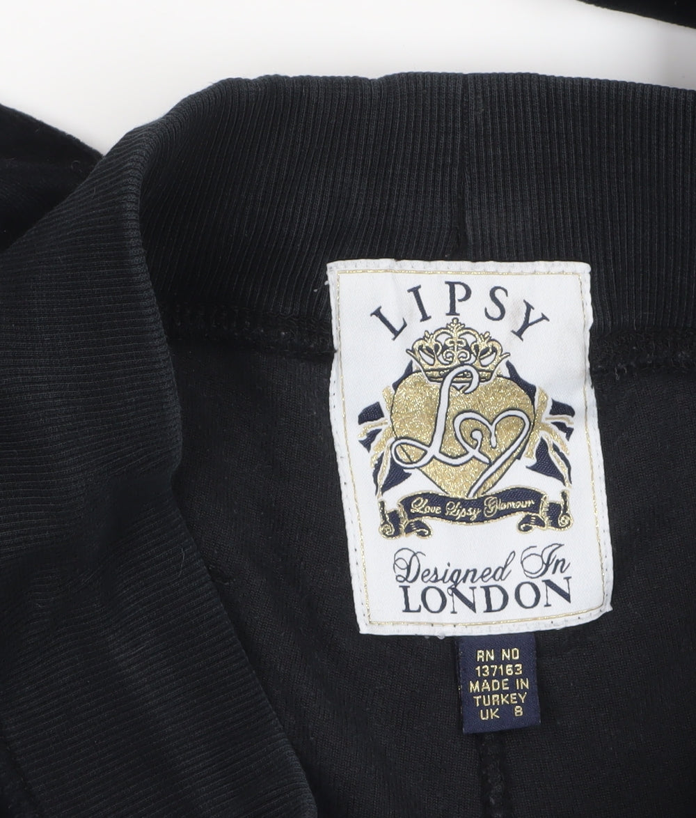 Lipsy Women Black Velour Sequin Logo Sweatpants Size 8