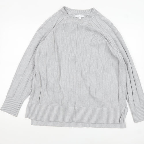 NEXT Womens Grey Ribbed Knit Relaxed Pullover Jumper L