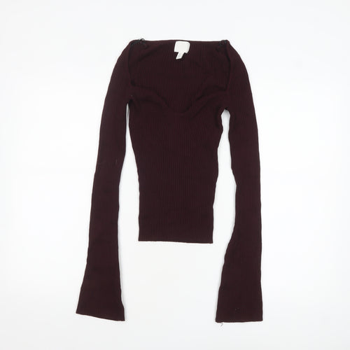 H&M Women Burgundy Knit Long Sleeve Pullover Jumper Size S