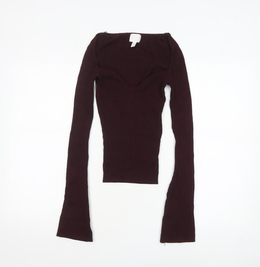 H&M Women Burgundy Knit Long Sleeve Pullover Jumper Size S