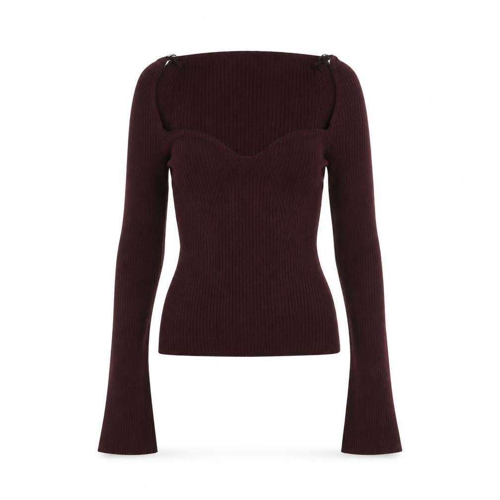 Front view of H&M Women Burgundy Knit Long Sleeve jumper, size S