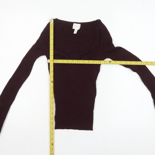 H&M Women Burgundy Knit Long Sleeve Pullover Jumper Size S