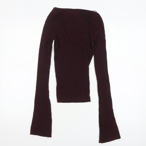 H&M Women Burgundy Knit Long Sleeve Pullover Jumper Size S