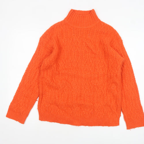 Marks and Spencer Women Orange Roll Neck Cable-Knit Jumper Size S