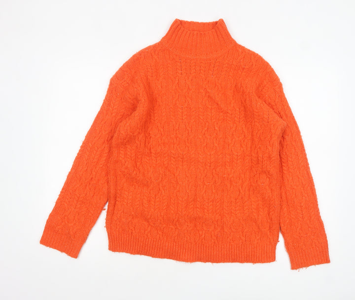 Marks and Spencer Women Orange Roll Neck Cable-Knit Jumper Size S
