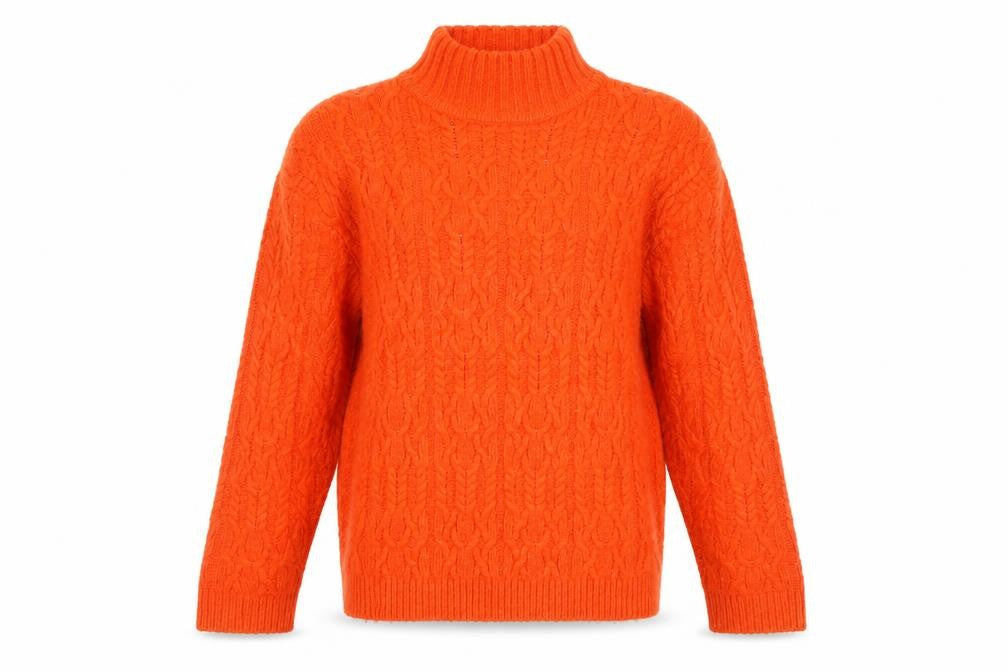 Front view of Marks & Spencer Women Orange Roll Neck Cable-Knit Jumper, size S
