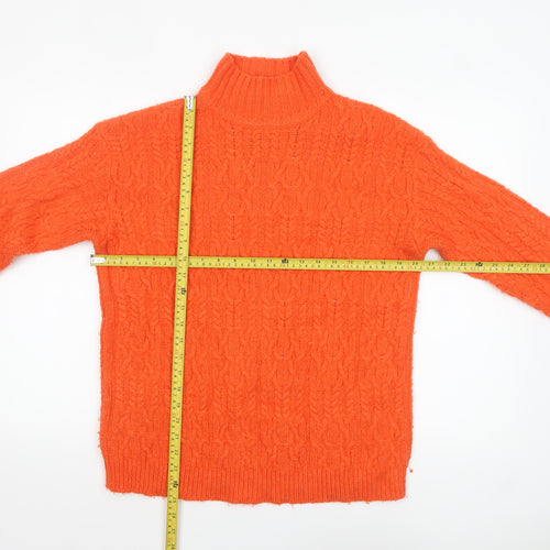 Marks and Spencer Women Orange Roll Neck Cable-Knit Jumper Size S