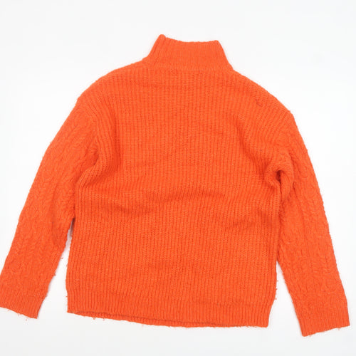 Marks and Spencer Women Orange Roll Neck Cable-Knit Jumper Size S