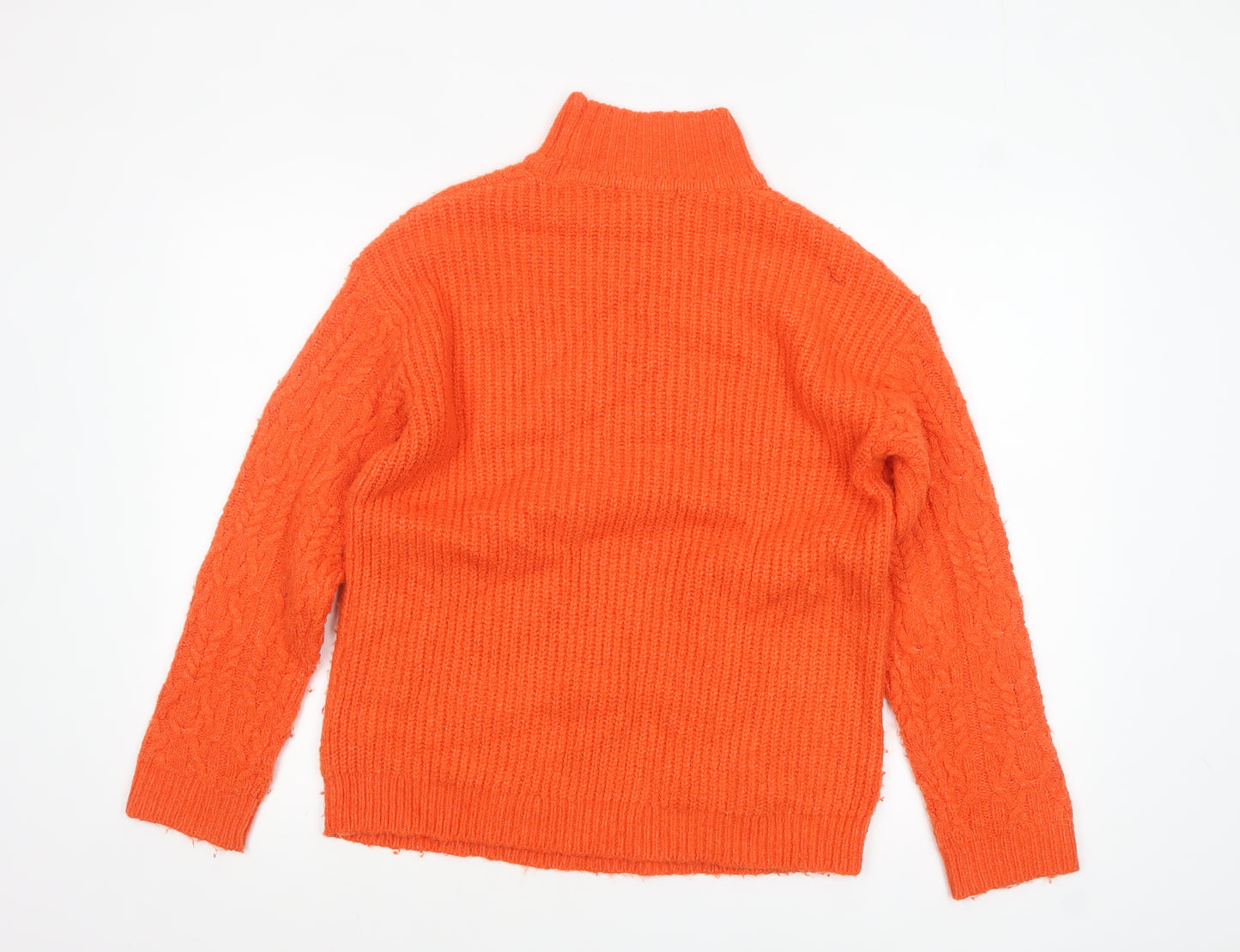 Marks and Spencer Women Orange Roll Neck Cable-Knit Jumper Size S