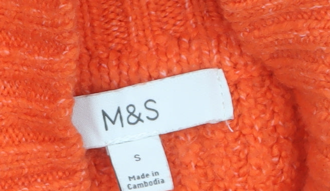 Marks and Spencer Women Orange Roll Neck Cable-Knit Jumper Size S