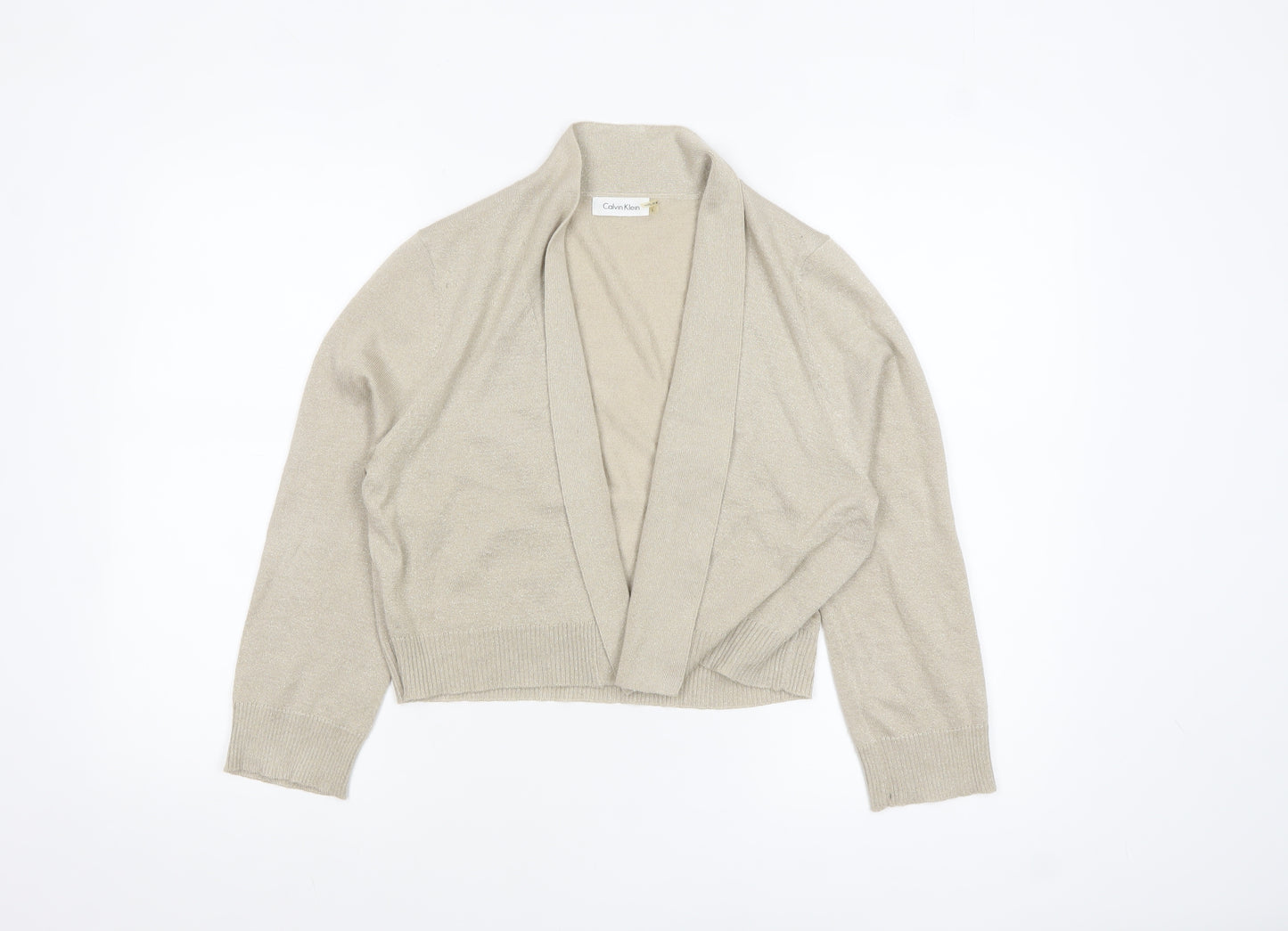 Calvin Klein Women's Beige L Cardigan Knit Glitter Long Sleeve