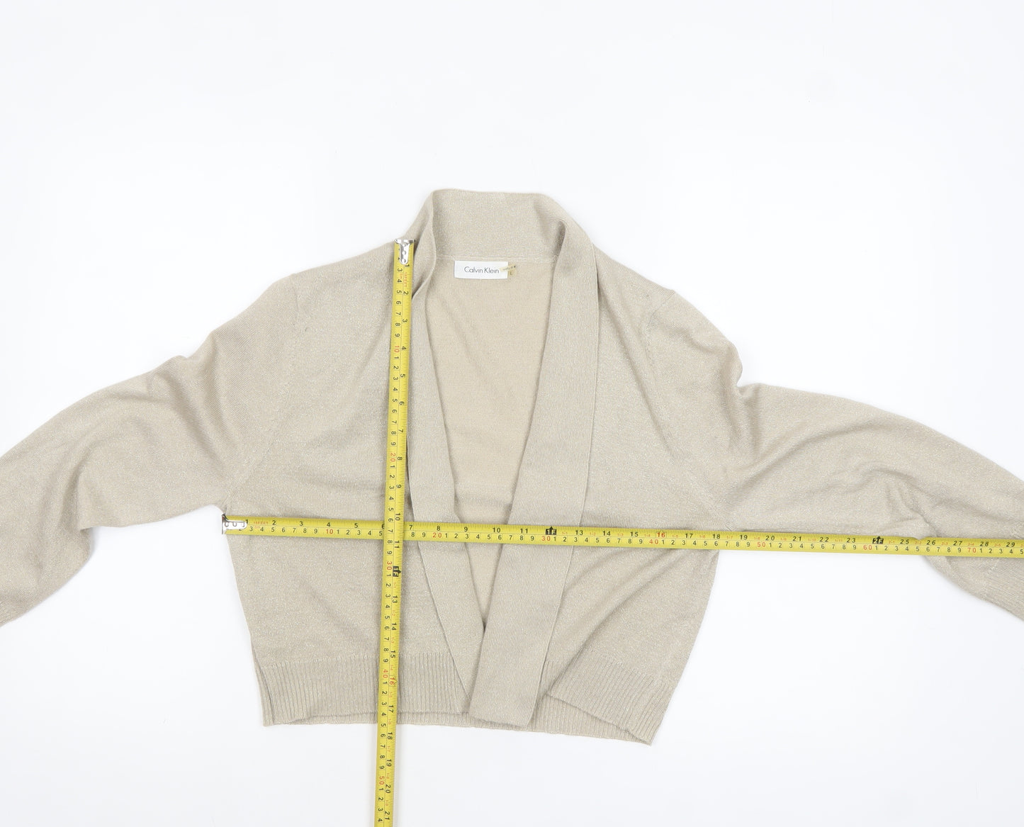 Calvin Klein Women's Beige L Cardigan Knit Glitter Long Sleeve