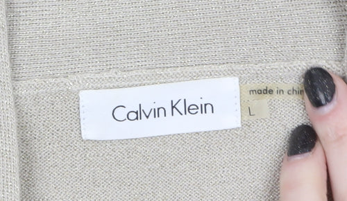 Calvin Klein Women's Beige L Cardigan Knit Glitter Long Sleeve