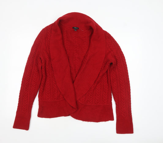 Talbots Women Red Lambswool Blend Cable Knit Cardigan L
