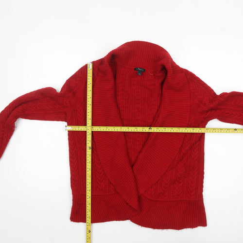 Talbots Women Red Lambswool Blend Cable Knit Cardigan L