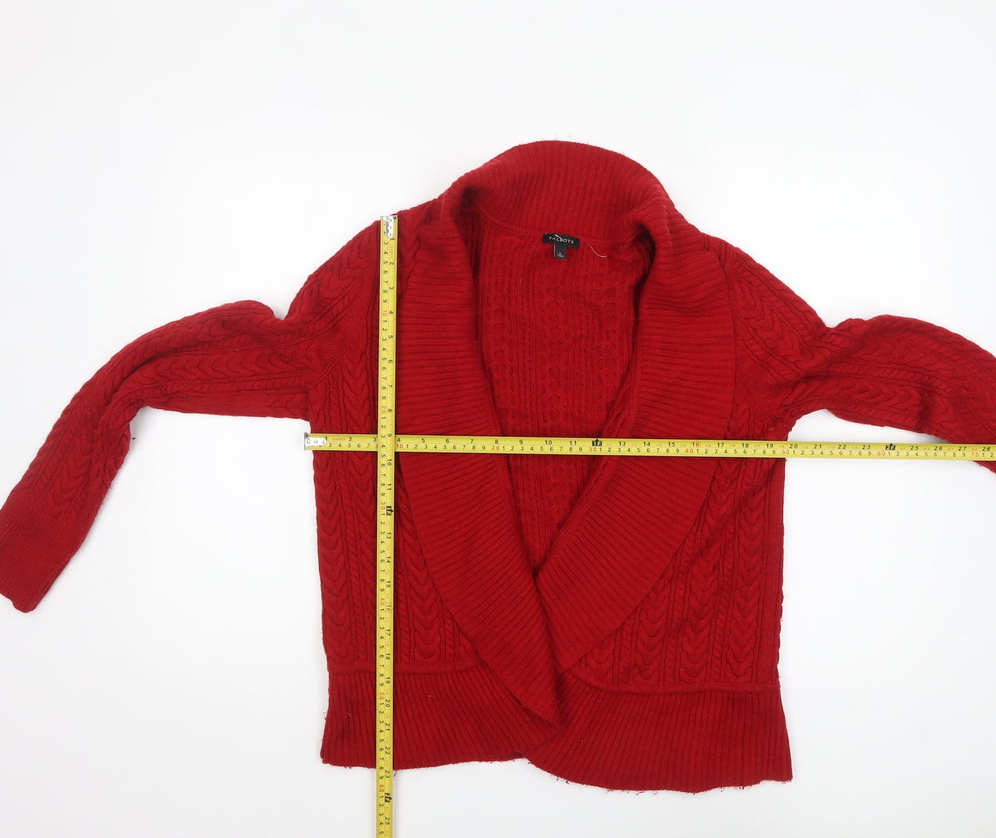 Talbots Women Red Lambswool Blend Cable Knit Cardigan L