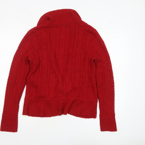 Talbots Women Red Lambswool Blend Cable Knit Cardigan L