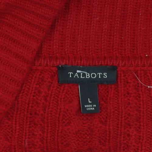 Talbots Women Red Lambswool Blend Cable Knit Cardigan L