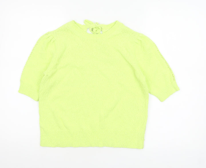 Marks and Spencer Women’s Green Knit Short Sleeve Bow Blouse Size S