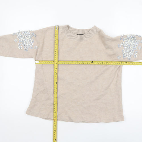 J.Crew Women's Beige Sequin Embellished Crew Neck Wool Blend Jumper Size S