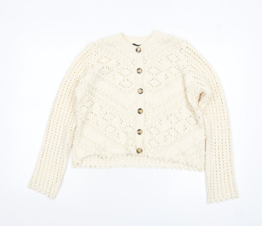 New Look Women Ivory Open Knit Long Sleeve Cardigan Size S