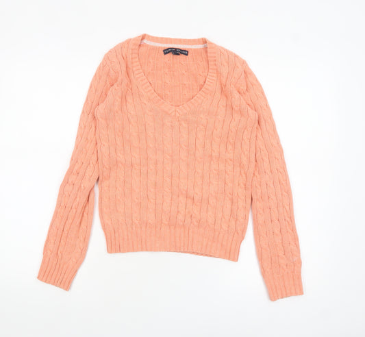 Tommy Hilfiger Womens Peach Cable-Knit V-Neck Jumper XS