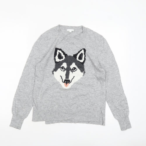 b+ab Women's Grey Wool Blend Animal Jumper XS
