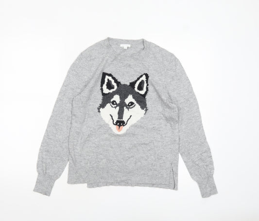 b+ab Women's Grey Wool Blend Animal Jumper XS