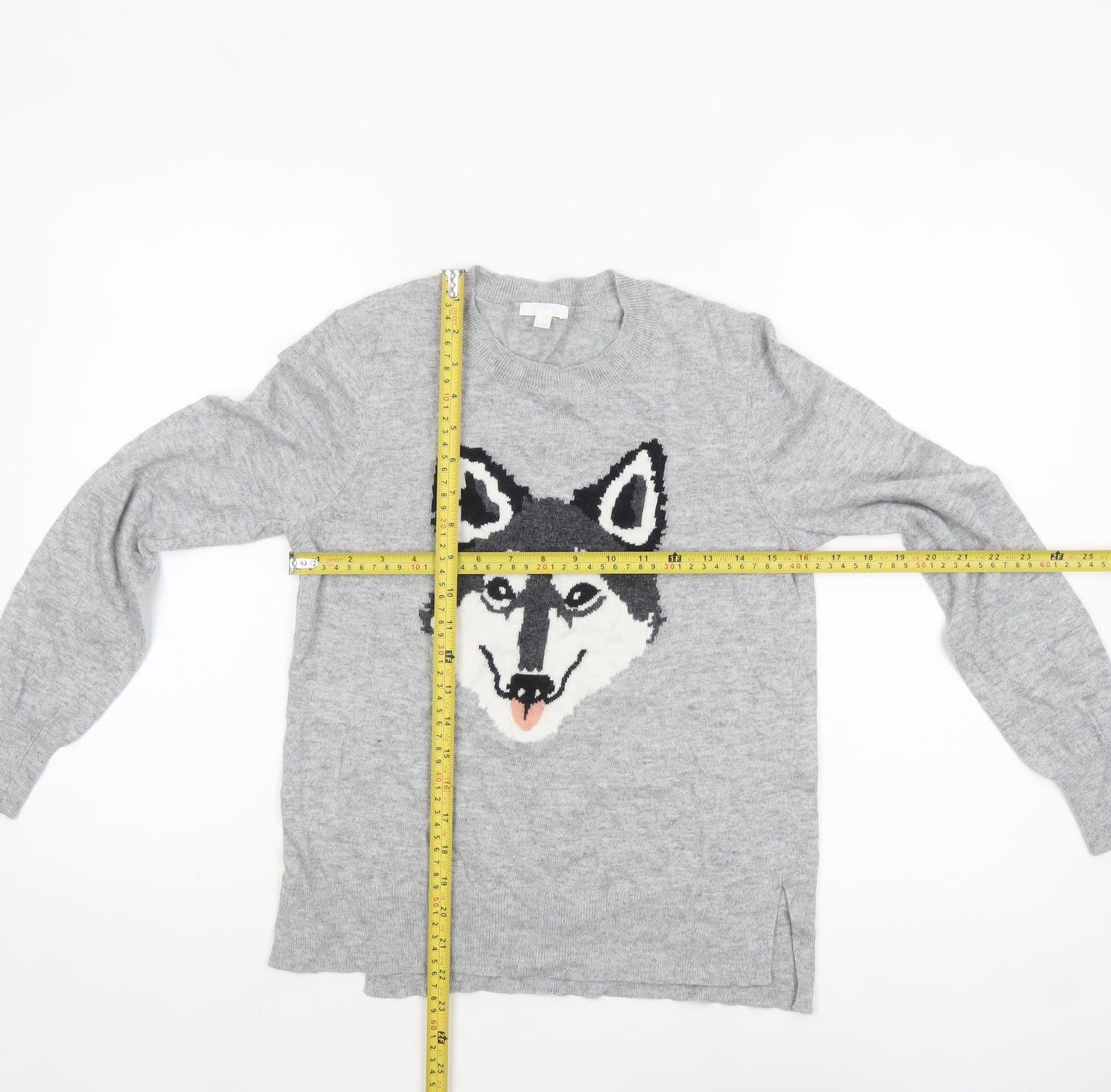 b+ab Women's Grey Wool Blend Animal Jumper XS