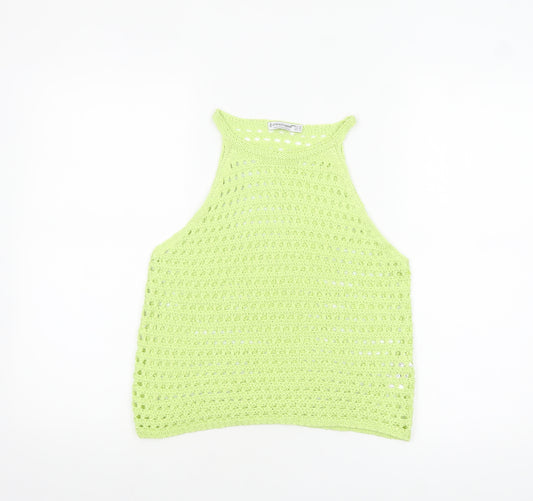 Stradivarius Women Green Crochet Halter Tank Top Size 10